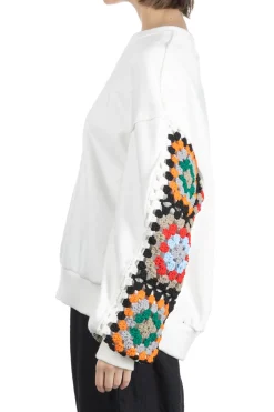 Sale DISCOVERED Crochet Sleeve Sweatshirt - White