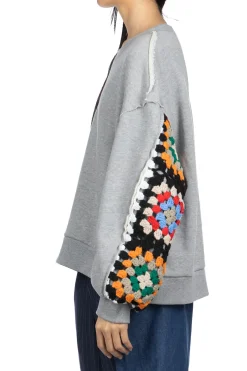 New DISCOVERED Crochet Sleeve Sweatshirt - Grey