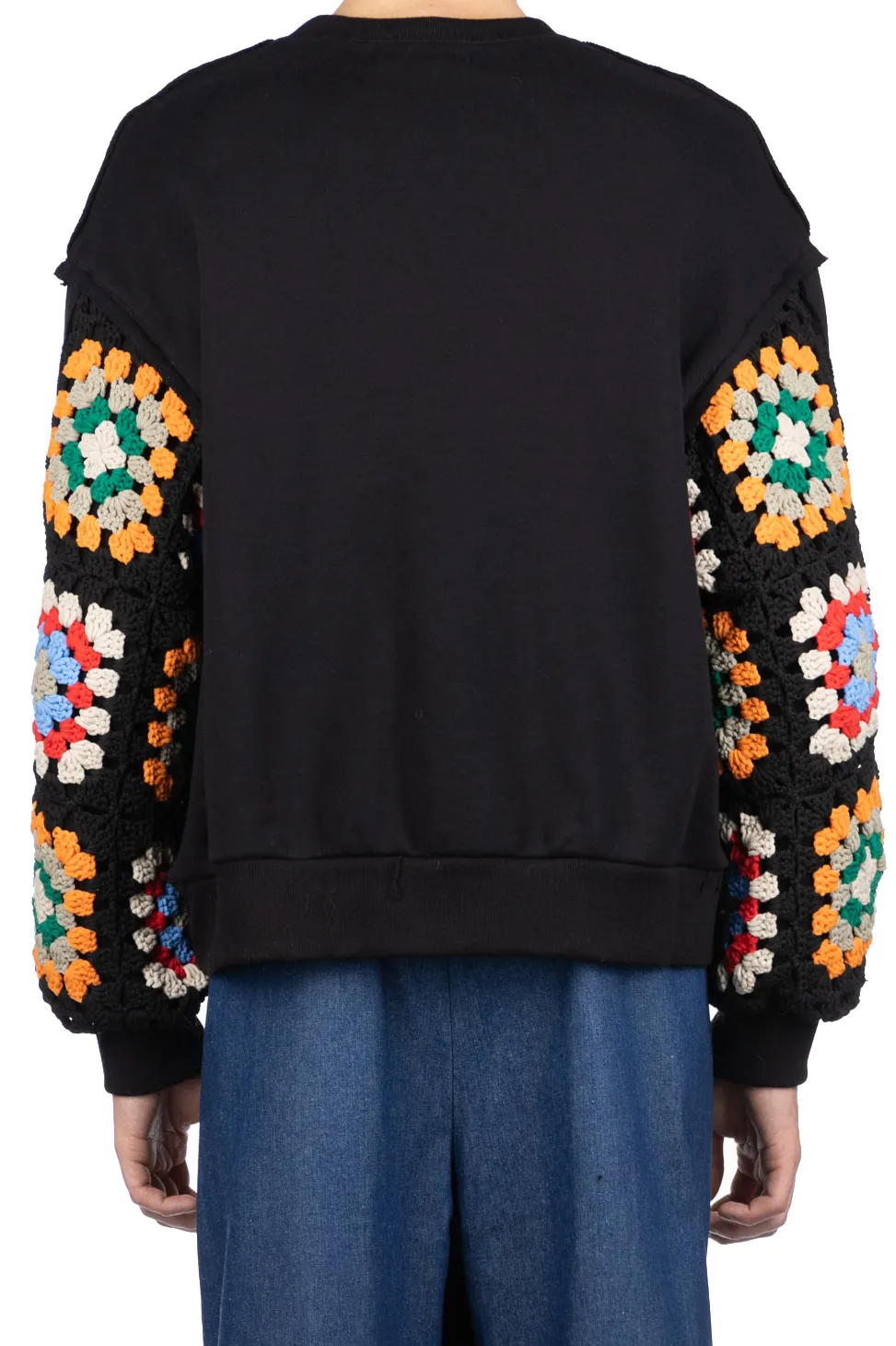 Online DISCOVERED Crochet Sleeve Sweatshirt - Black