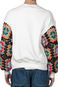 Discount DISCOVERED Crochet Sleeve Sweatshirt - White