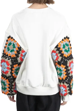 Sale DISCOVERED Crochet Sleeve Sweatshirt - White
