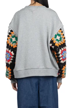 New DISCOVERED Crochet Sleeve Sweatshirt - Grey