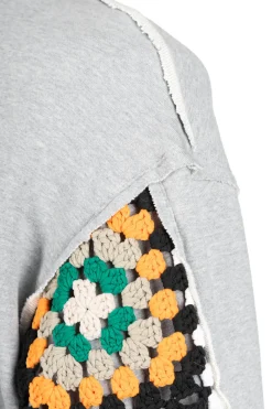 Hot DISCOVERED Crochet Sleeve Sweatshirt - Grey