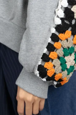 New DISCOVERED Crochet Sleeve Sweatshirt - Grey
