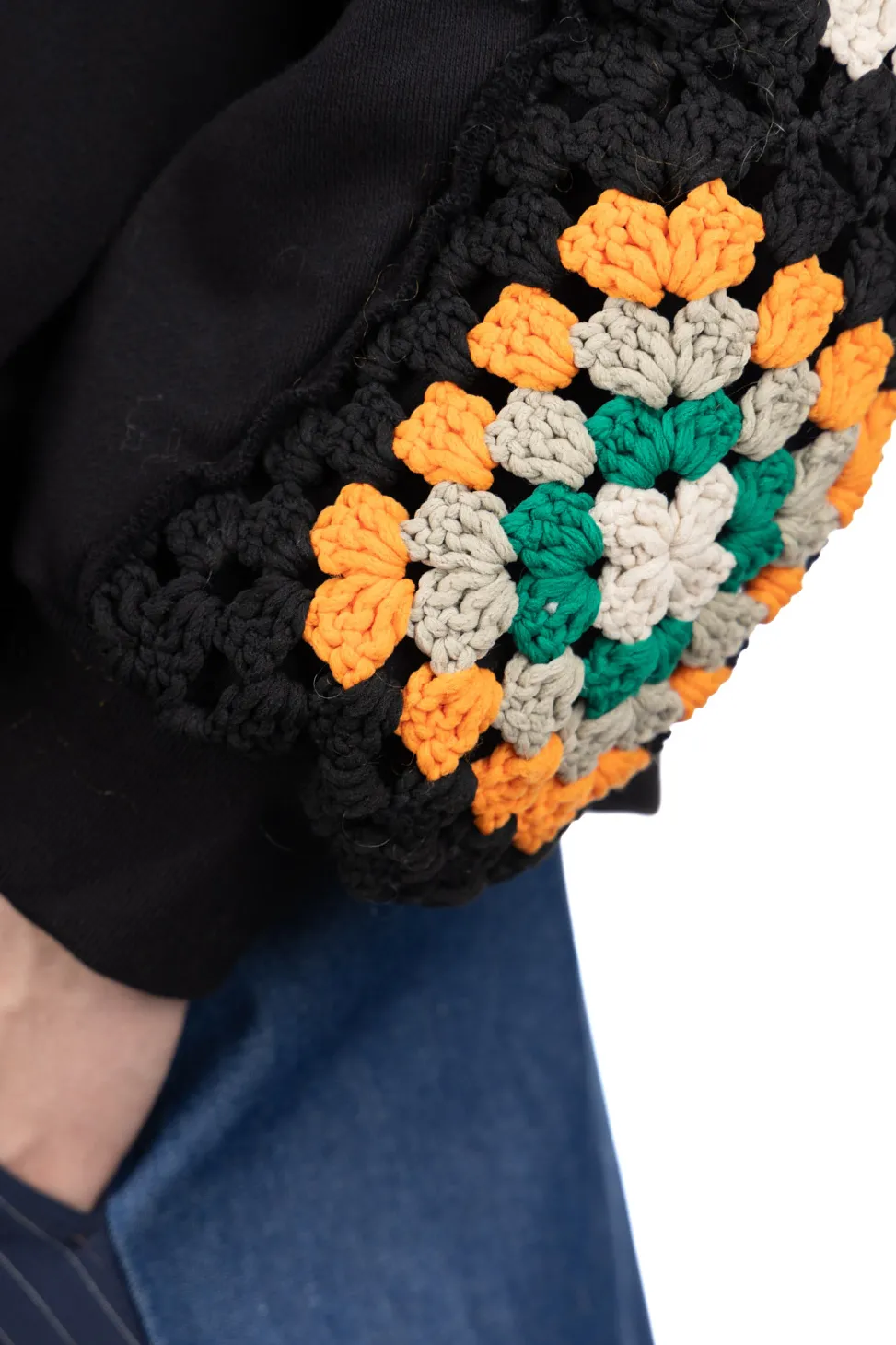 Online DISCOVERED Crochet Sleeve Sweatshirt - Black