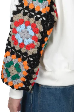 Discount DISCOVERED Crochet Sleeve Sweatshirt - White