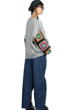 New DISCOVERED Crochet Sleeve Sweatshirt - Grey