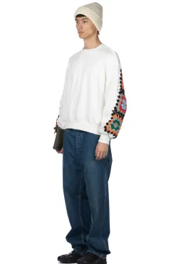 Discount DISCOVERED Crochet Sleeve Sweatshirt - White