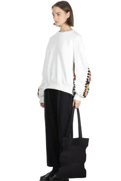 Sale DISCOVERED Crochet Sleeve Sweatshirt - White