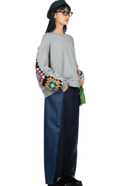 New DISCOVERED Crochet Sleeve Sweatshirt - Grey