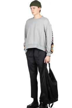 Hot DISCOVERED Crochet Sleeve Sweatshirt - Grey
