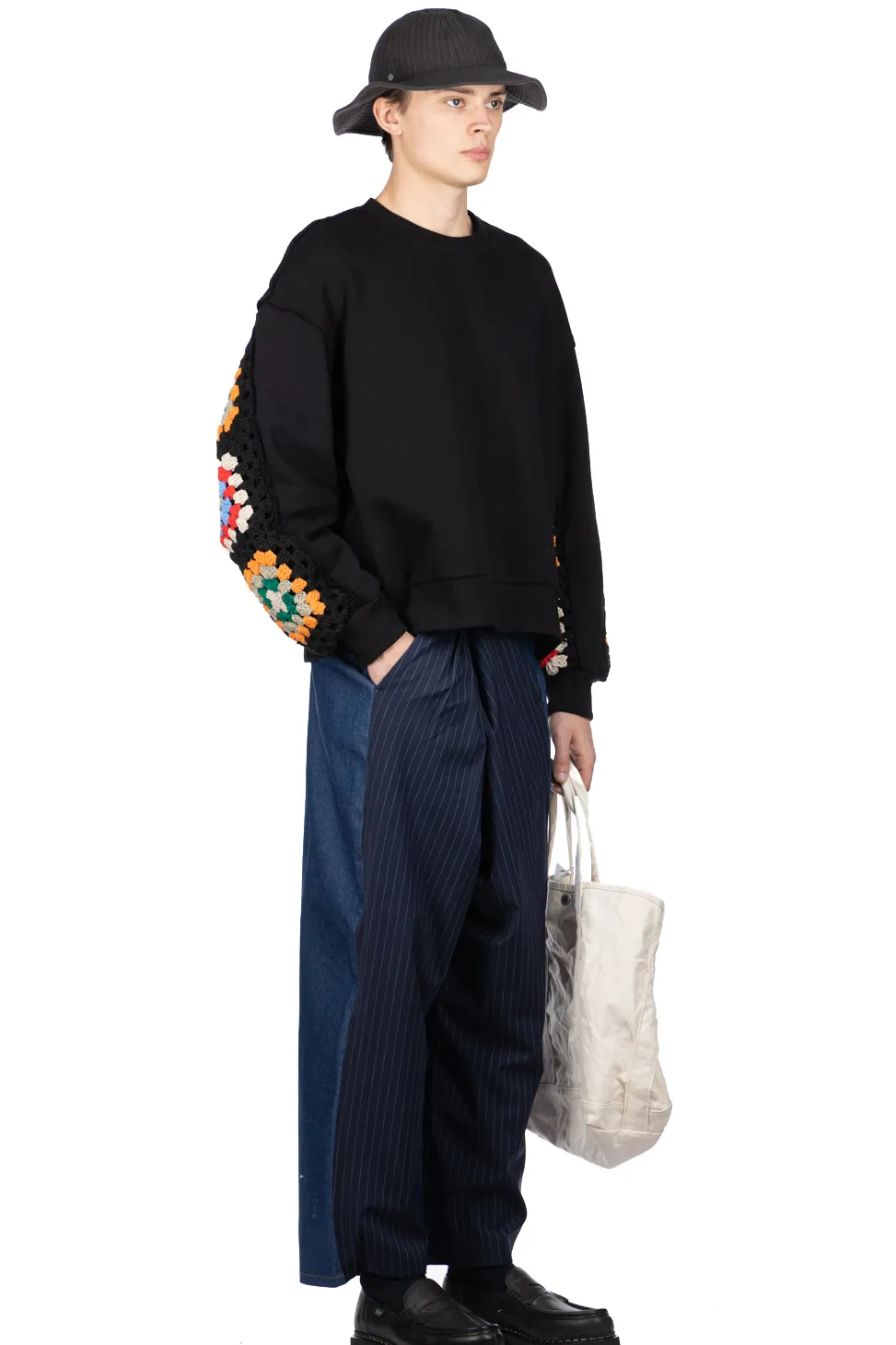 Online DISCOVERED Crochet Sleeve Sweatshirt - Black