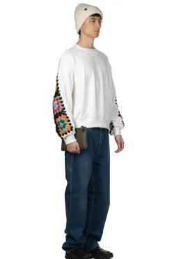 Discount DISCOVERED Crochet Sleeve Sweatshirt - White