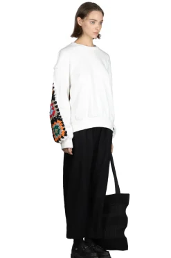 Sale DISCOVERED Crochet Sleeve Sweatshirt - White