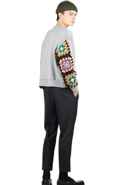 Hot DISCOVERED Crochet Sleeve Sweatshirt - Grey