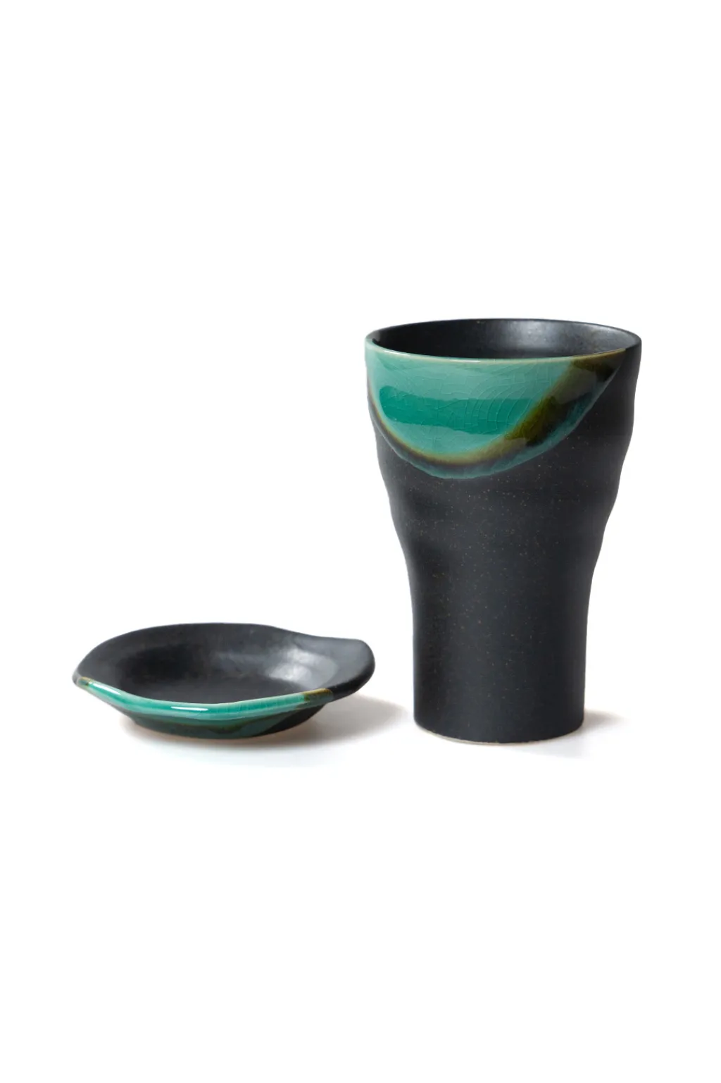 Sale Mino Pottery CUP AND PLATE SET IN WOODEN BOX