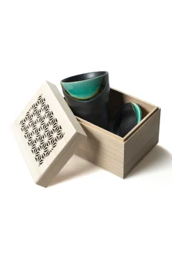 Sale Mino Pottery CUP AND PLATE SET IN WOODEN BOX