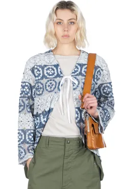 Online Engineered Garments Cutaway Jacket - Blue Grey Polyester Crochet