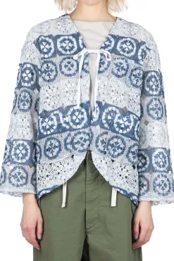Online Engineered Garments Cutaway Jacket - Blue Grey Polyester Crochet