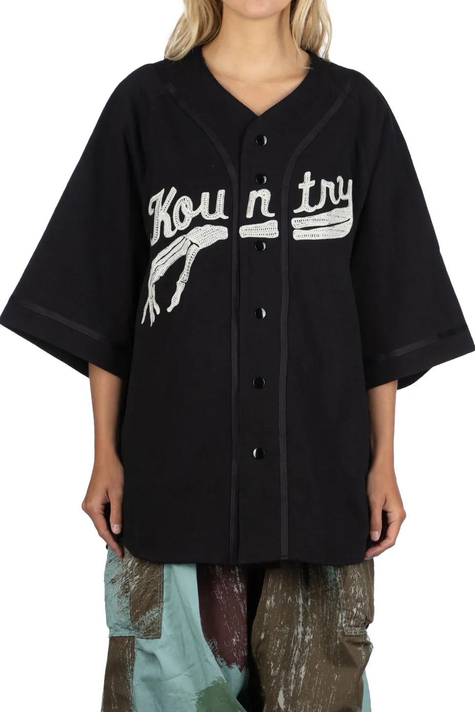 Hot Kapital 16/-Densed Jersey Baseball Shirt (BONE) - Black