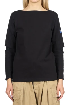 New Kapital 16/- Densed Jersey Elbow-Rip Boatneck Long Sleeve T - Black
