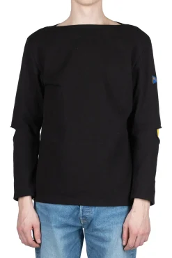 New Kapital 16/- Densed Jersey Elbow-Rip Boatneck Long Sleeve T - Black