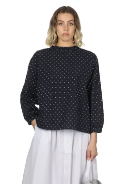 Fashion Nachukara Dobby Band Collar Pullover - Black