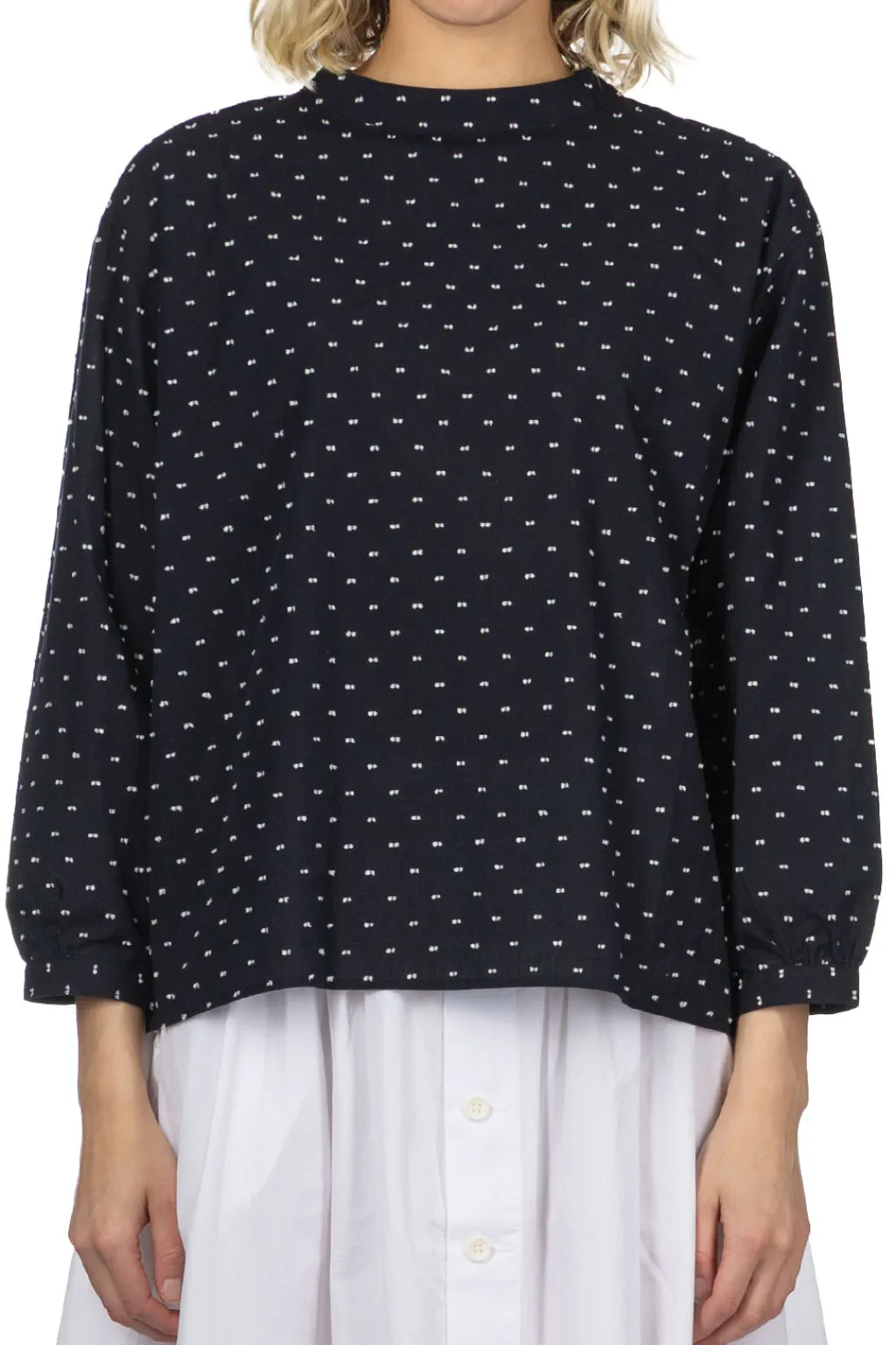 Fashion Nachukara Dobby Band Collar Pullover - Black