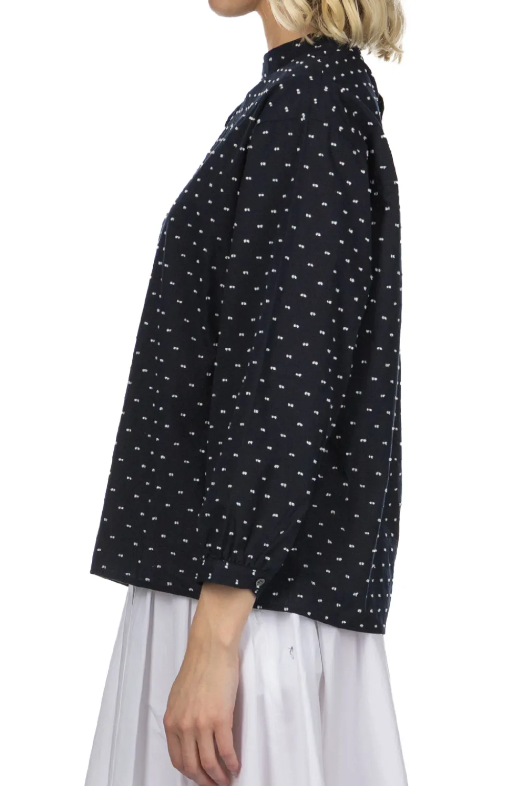 Fashion Nachukara Dobby Band Collar Pullover - Black