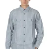 Online Sugar Cane Dobby Stripe LS Work Shirt - Blue