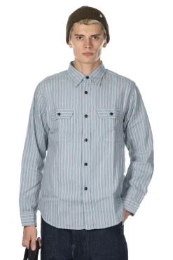 Online Sugar Cane Dobby Stripe LS Work Shirt - Blue