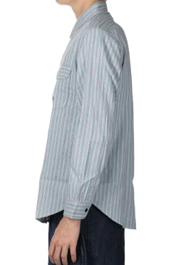 Online Sugar Cane Dobby Stripe LS Work Shirt - Blue