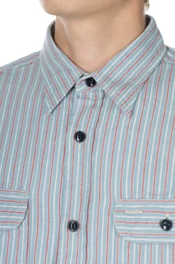 Online Sugar Cane Dobby Stripe LS Work Shirt - Blue
