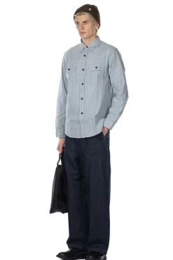 Online Sugar Cane Dobby Stripe LS Work Shirt - Blue