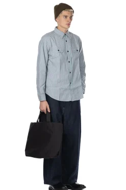 Online Sugar Cane Dobby Stripe LS Work Shirt - Blue
