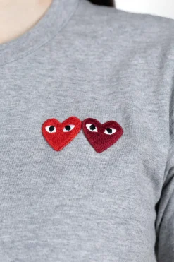 Clearance Comme Des Garcons Play Double Heart T-Shirt - Grey