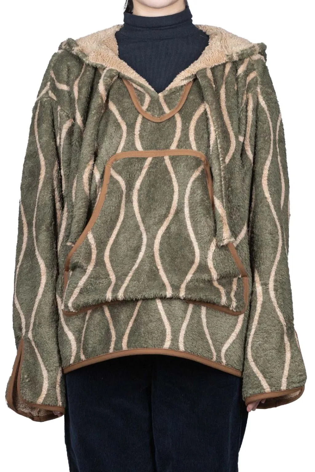 Clearance Kapital Drunk Stripe Fleece BAJA Parka - Khaki