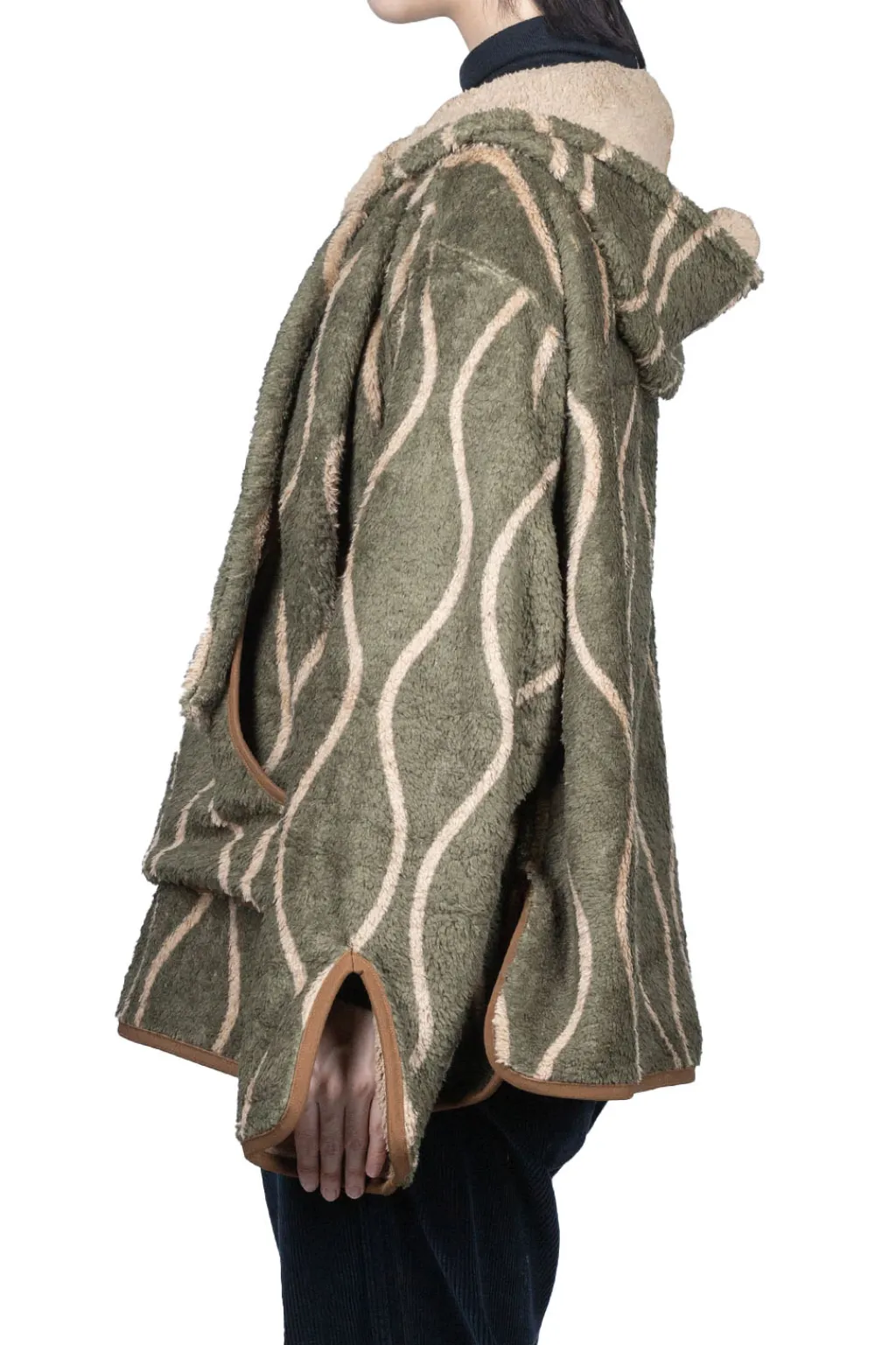 Clearance Kapital Drunk Stripe Fleece BAJA Parka - Khaki