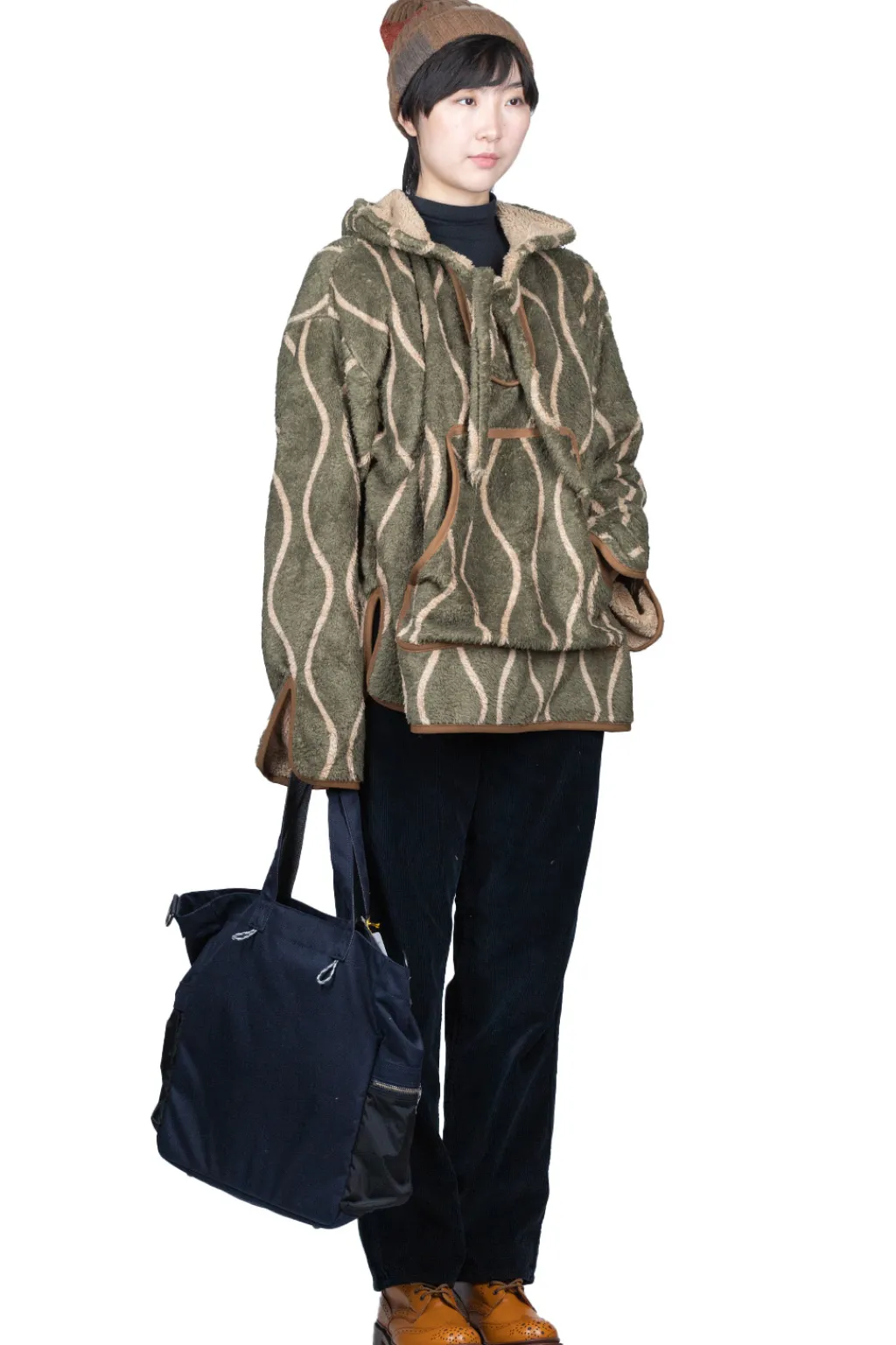 Clearance Kapital Drunk Stripe Fleece BAJA Parka - Khaki