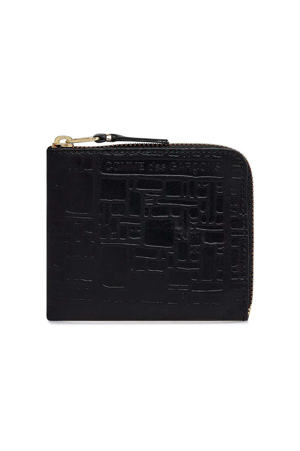 New Comme Des Garcons Wallets Embossed Logotype Leather Zip Wallet - Black