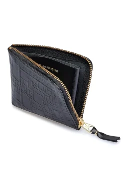 New Comme Des Garcons Wallets Embossed Logotype Leather Zip Wallet - Black