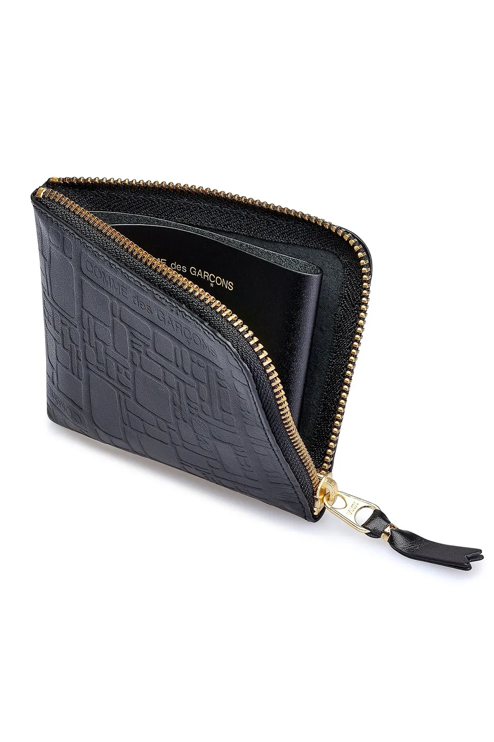 New Comme Des Garcons Wallets Embossed Logotype Leather Zip Wallet - Black