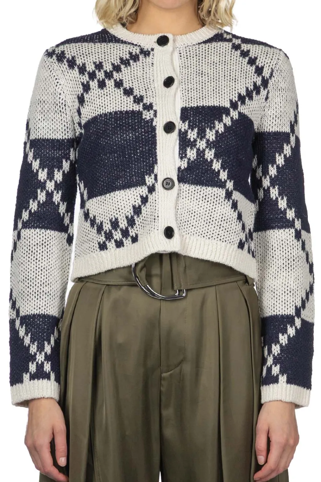 Outlet JW Anderson Fairisle Cardigan - Off White and Navy