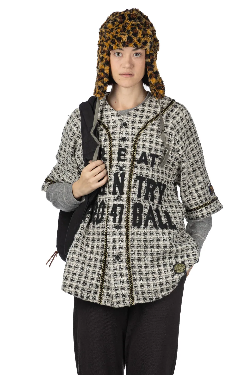Online Kapital Fancy Tweed GREAT KOUNTRY Baseball Shirt - White