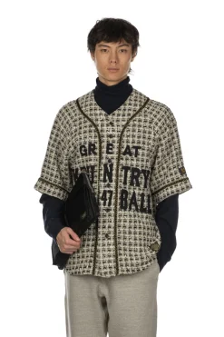 Online Kapital Fancy Tweed GREAT KOUNTRY Baseball Shirt - White