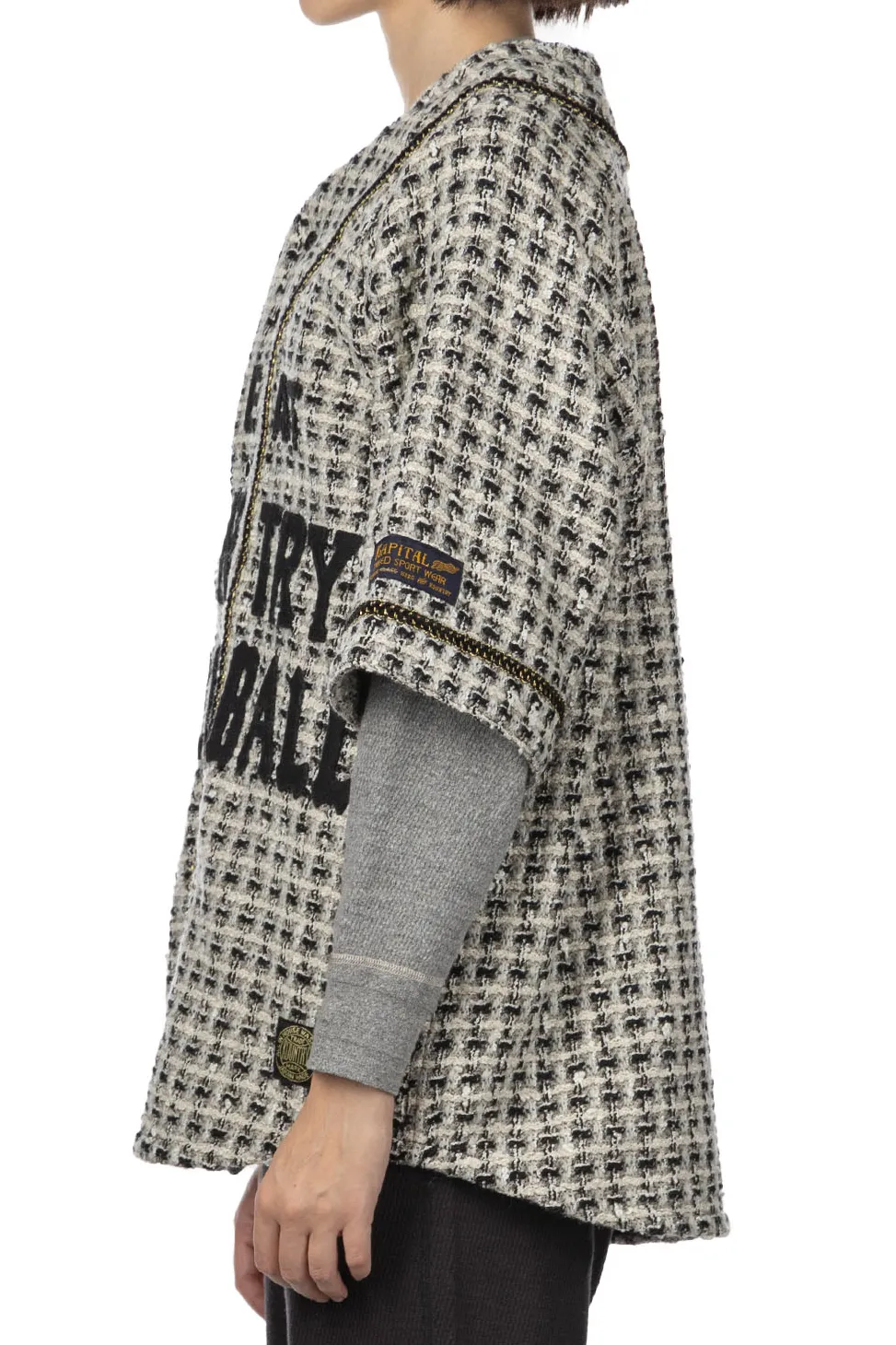 Online Kapital Fancy Tweed GREAT KOUNTRY Baseball Shirt - White