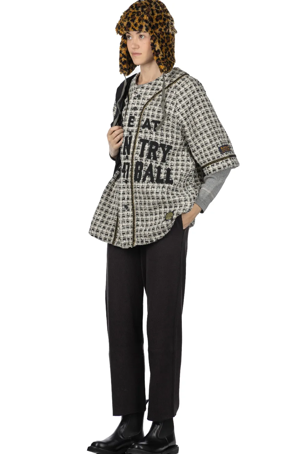 Online Kapital Fancy Tweed GREAT KOUNTRY Baseball Shirt - White