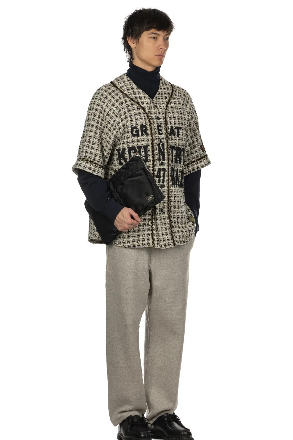 Online Kapital Fancy Tweed GREAT KOUNTRY Baseball Shirt - White