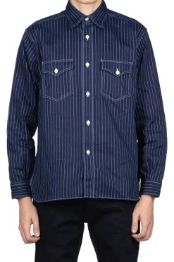 Clearance Sugar Cane Fiction Romance 8.5oz Wabash Stripe Work Shirt - N. Navy