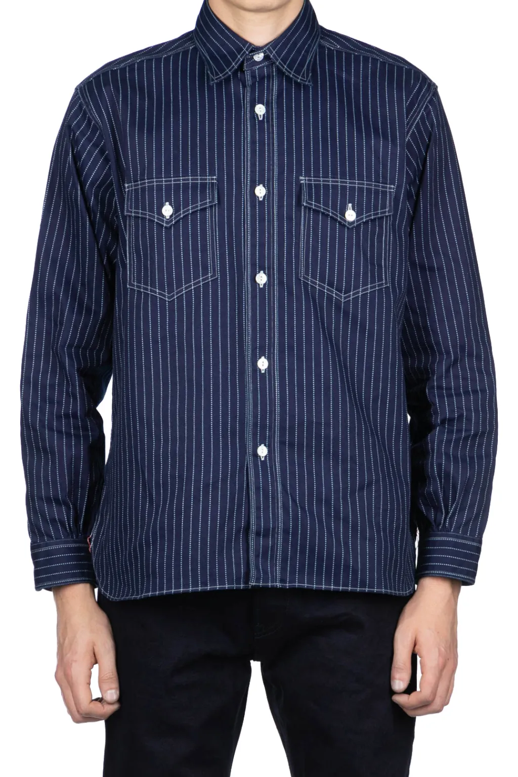 Clearance Sugar Cane Fiction Romance 8.5oz Wabash Stripe Work Shirt - N. Navy